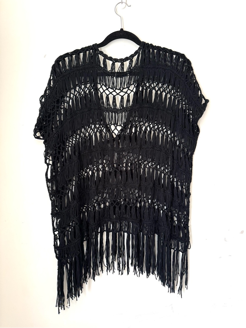 Verty Black Crochet and fringe poncho top - Picture 5 of 7